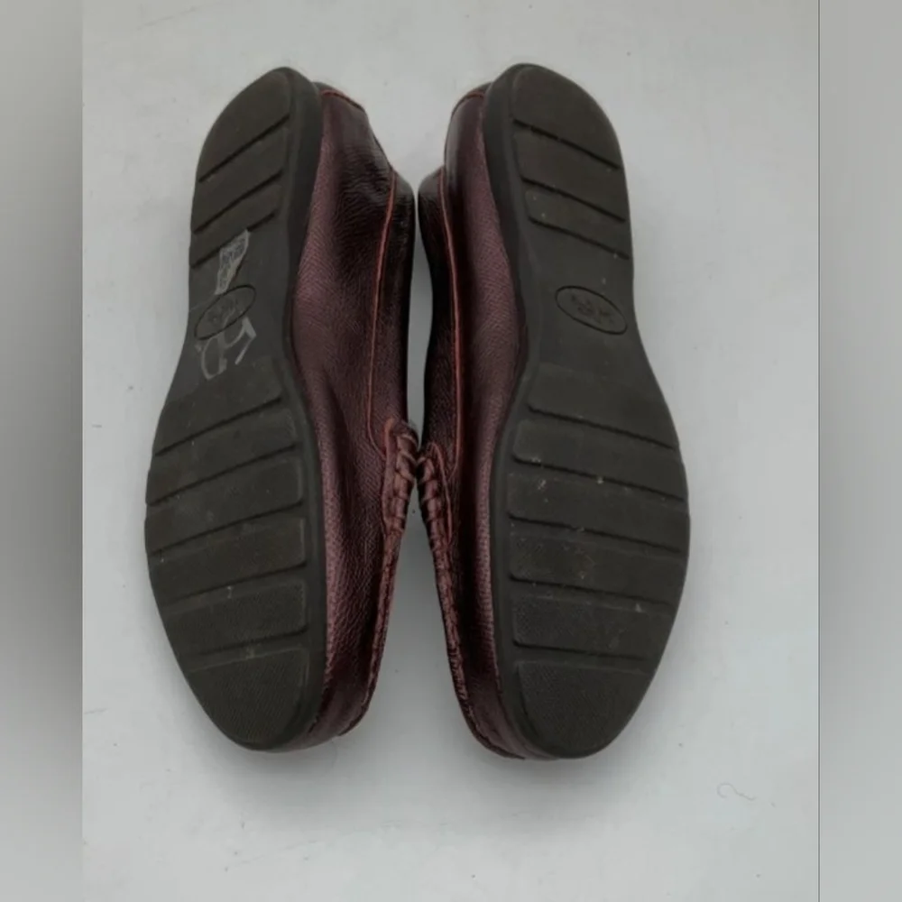 Coach Designer Olive Metallic Burgundy Crossgrain Leather Loafers Flats 6B - Picture 6 of 6